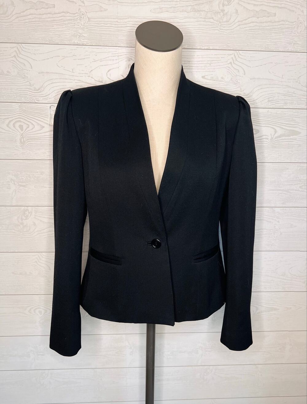 Sakowitz Vintage 80s Wool Crop Blazer Black Structured Jacket Sz 10
